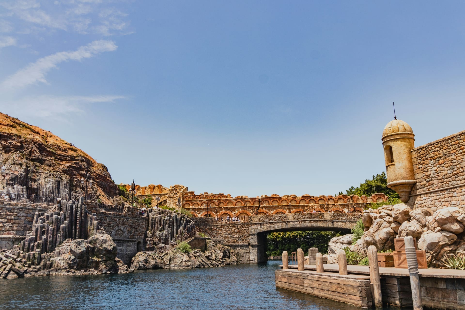 Tokyo DisneySea - illuminated harbor and waterfront at night, Urayasu, Japan
